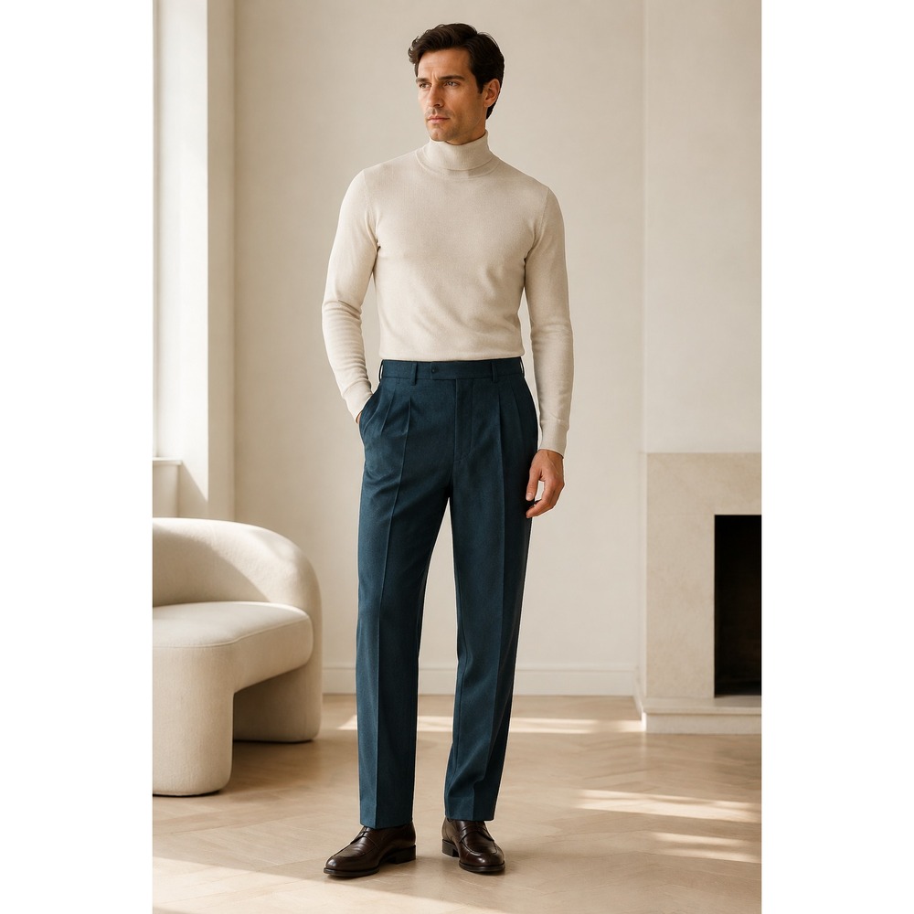 Jhane Barnes Men's Pants Size 32 Wool|Linen Blend Teal Hi Rise Classic Dressy